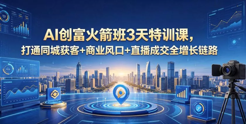AI创富火箭班3天特训课,打通同城获客+商业风口+直播成交全增长链路,2026年4月新课-卓越网创