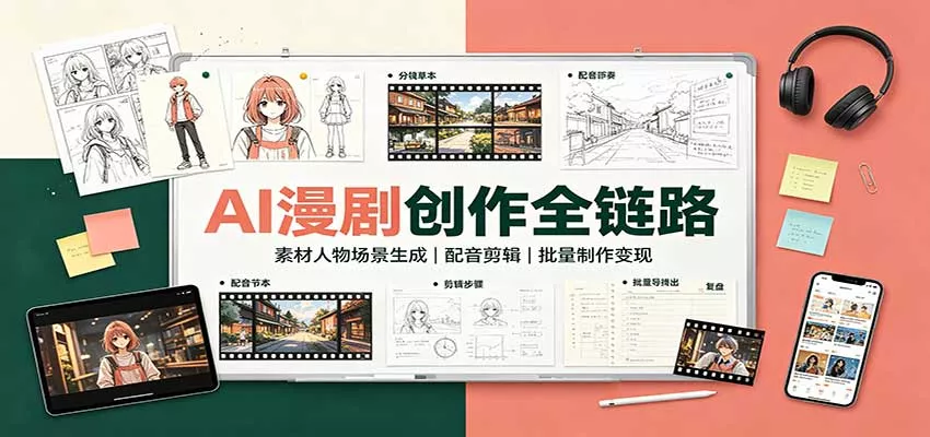 AI漫剧创作全链路:素材人物场景生成,配音剪辑,批量制作变现-卓越网创