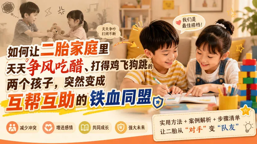 付费文章：如何让二胎家庭里天天争风吃醋、打得鸡飞狗跳的两个孩子，突然变成互帮互助的铁血同盟？-卓越网创
