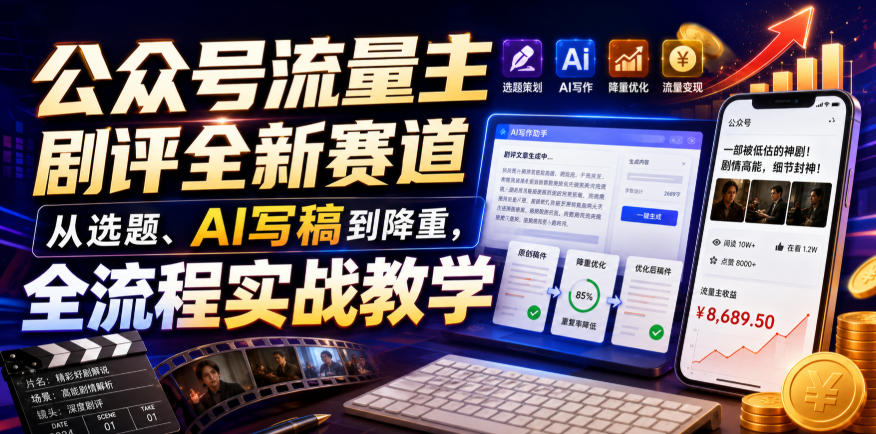 公众号流量主剧评全新赛道,从选题、AI写稿到降重,全流程实战教学 公众号流量主剧评全新赛道,从选题、AI写稿到降重,全流程实战教学