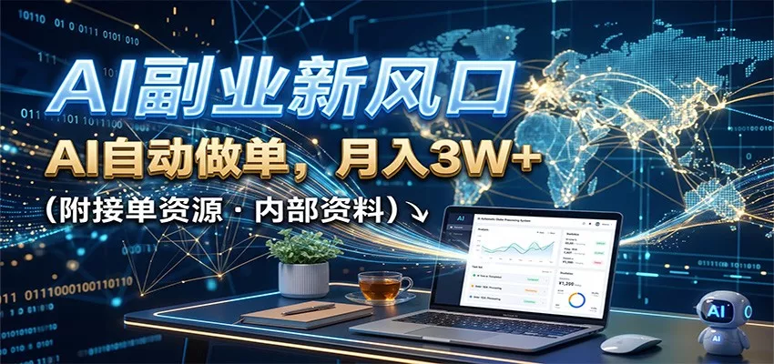 AI副业新风口，AI自动做单，月入3W+，附接单资源-卓越网创