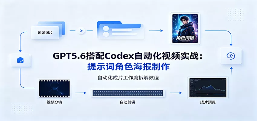 GPT5.6搭配Codex自动化视频实战：提示词角色海报制作，自动化成片工作流拆解教程-卓越网创