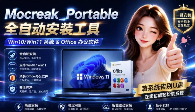 Mocreak全自动安装office和win10、win11系统,告别U盘装系统,使用安全可靠 Mocreak全自动安装office和win10、win11系统,告别U盘装系统,使用安全可靠