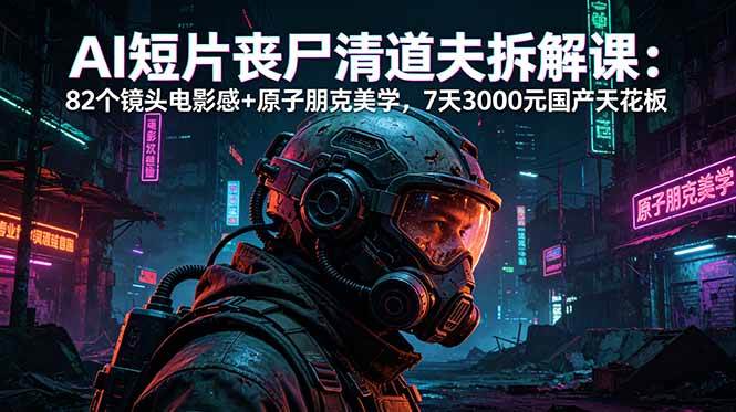 (18649期)AI短片《丧尸清道夫》拆解课:82个镜头电影感+原子朋克美学,7天3000元国产天花板-卓越网创