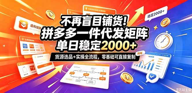 （20955期）不再盲目铺货！拼多多一件代发矩阵落地攻略，提供优质货源店铺运营全流程，零基础可直接复制-卓越网创
