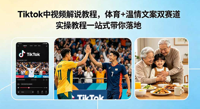 Tiktok中视频解说教程,体育+温情文案双赛道实操教程一站式带你落地,教你出海賺美刀 Tiktok中视频解说教程,体育+温情文案双赛道实操教程一站式带你落地,教你出海賺美刀