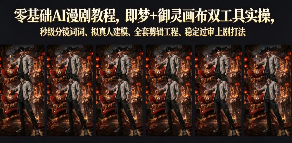 零基础AI漫剧教程,即梦+御灵画布双工具实操,秒级分镜提示词、拟真人建模、全套剪辑工程、稳定过审上剧打法 零基础AI漫剧教程,即梦+御灵画布双工具实操,秒级分镜提示词、拟真人建模、全套剪辑工程、稳定过审上剧打法