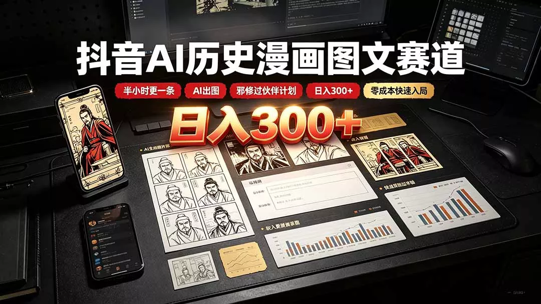 抖音AI历史漫画图文赛道:半小时更一条×AI出图×邪修过伙伴计划×日入300+,零成本快速入局 抖音AI历史漫画图文赛道:半小时更一条×AI出图×邪修过伙伴计划×日入300+,零成本快速入局