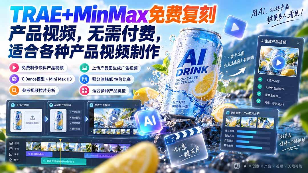 （20362期）TRAE+MinMax免费复刻产品视频，无需付费，适合各种产品视频制作-卓越网创
