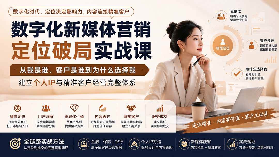 （20009期）数字化新媒体营销定位破局实战课：从我是谁、客户是谁到为什么选择我，建立个人IP与精准客户经营完整体系-卓越网创
