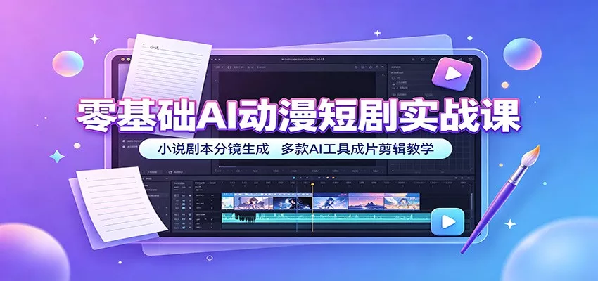 零基础AI动漫短剧实战课：小说剧本分镜生成，多款AI工具成片剪辑教学-卓越网创