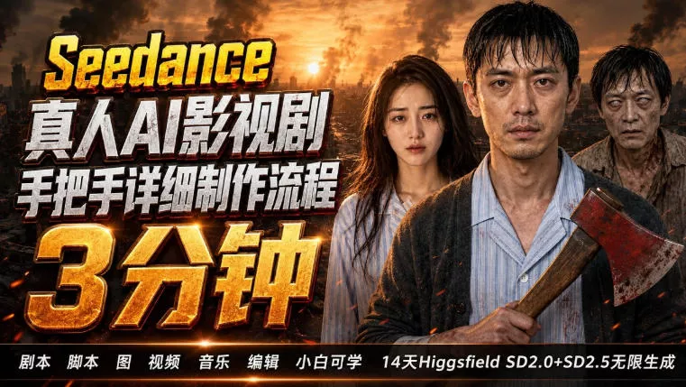 3分钟真人AI影视剧怎么做?SD 2.0手把手完整制作流程|Higgsfield 14天SD 2.0/2.5无限生成-卓越网创