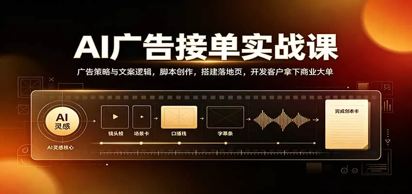 AI广告接单实战:广告策略与文案逻辑,脚本创作,搭建落地页,开发客户拿下商业大单-卓越网创