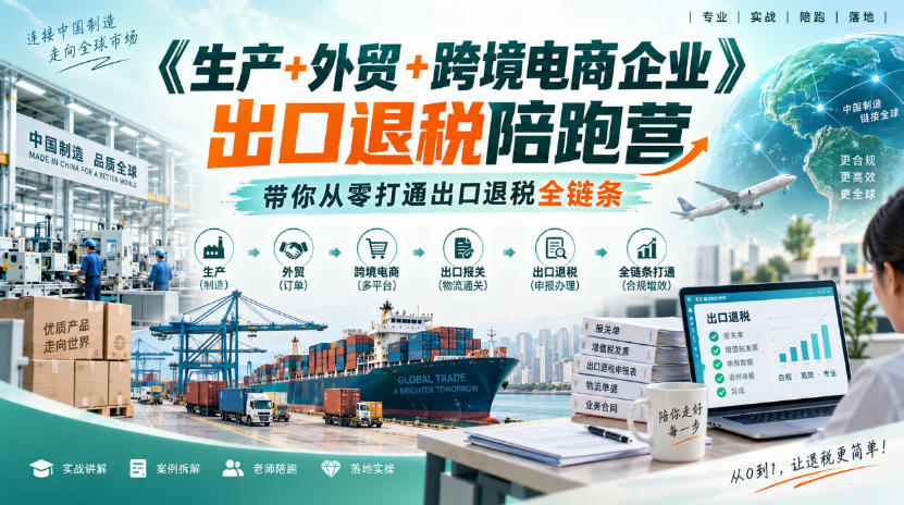 《生产+外贸+跨境电商企业》出口退税陪跑营，带你从零打通出口退税全链条-卓越网创