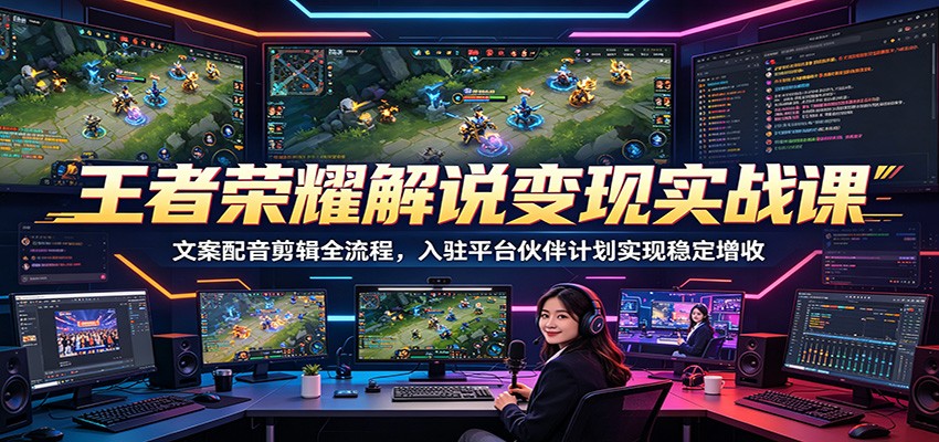 王者荣耀解说变现实战课：文案配音剪辑全流程，入驻平台伙伴计划实现稳定增收-卓越网创