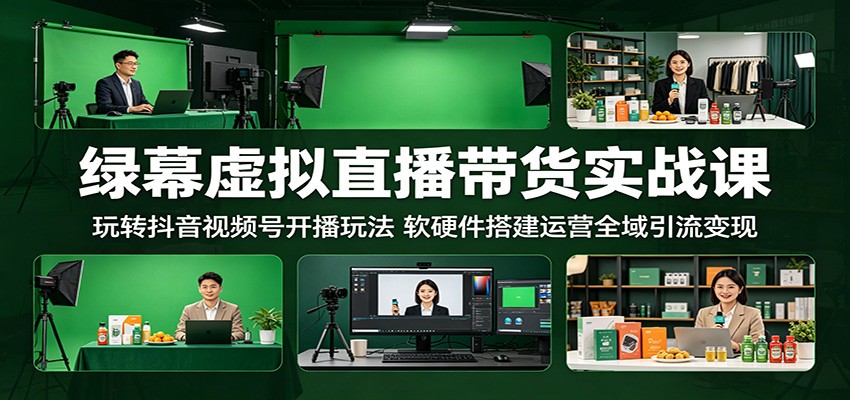 绿幕虚拟直播带货实战课:玩转抖音视频号开播玩法,软硬件搭建运营全域引流变现-卓越网创