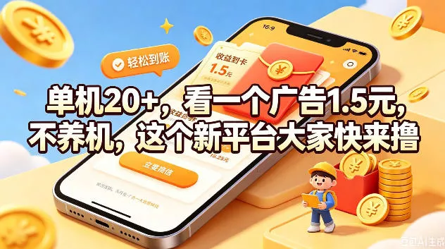 单机20+，看一个广告1.5米，不养机，这个新平台大家快来撸【揭秘】-卓越网创