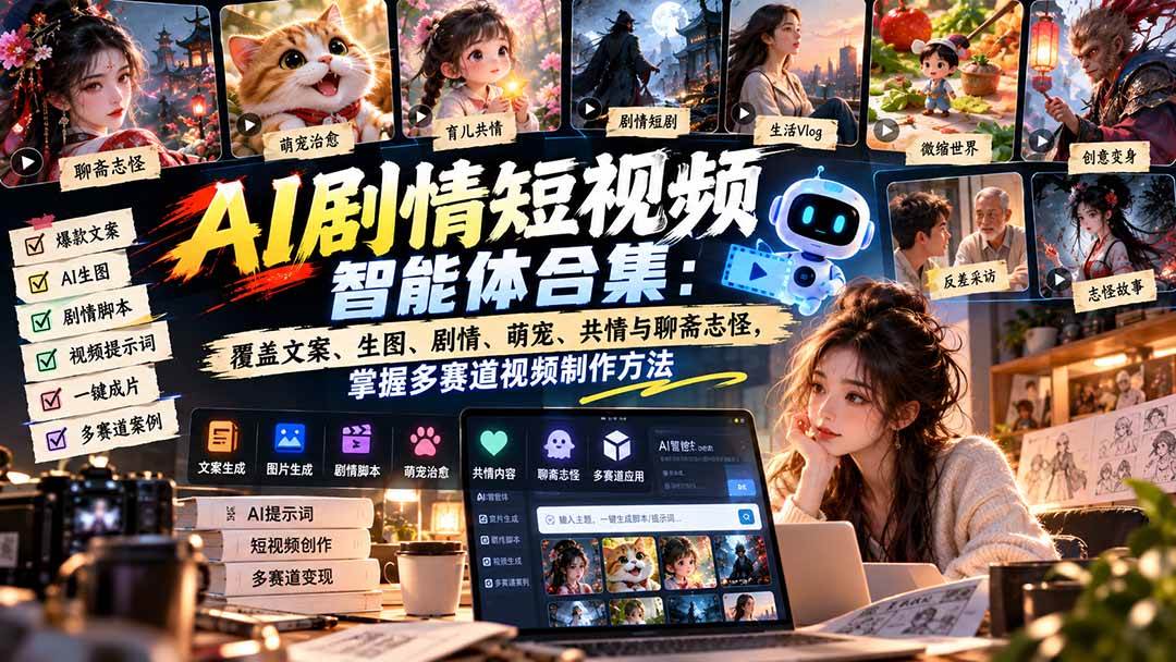 (20644期)【无水印】AI剧情短视频智能体合集:覆盖文案、生图、剧情、萌宠、共情与聊斋志怪,掌握多赛道视频制作方法-卓越网创