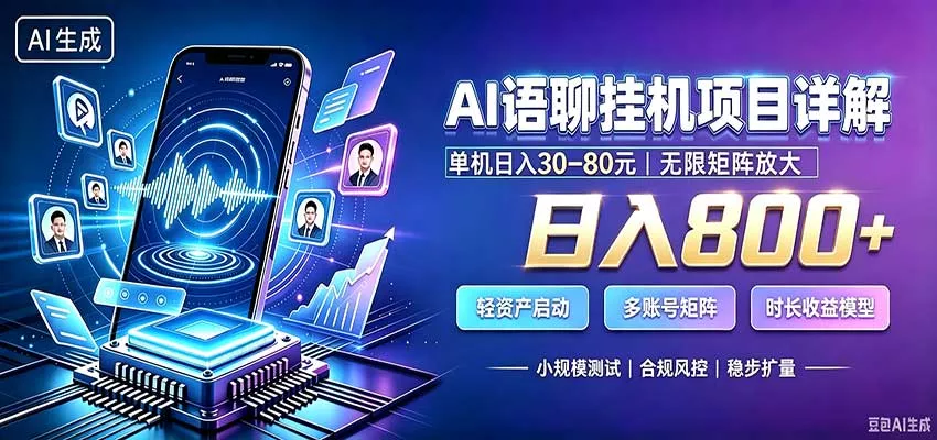 AI语聊挂机，日入800+，适用个人副业，工作室矩阵操作-卓越网创