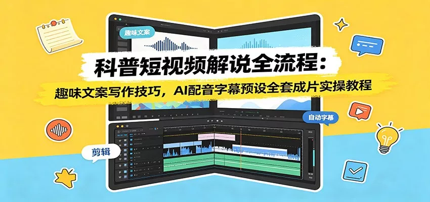 科普短视频解说全流程:趣味文案写作技巧,AI配音字幕预设全套成片实操教程-卓越网创