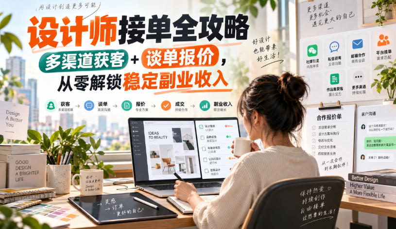 设计师接单全攻略-无水印，多渠道获客+谈单报价，从零解锁稳定副业收入-卓越网创