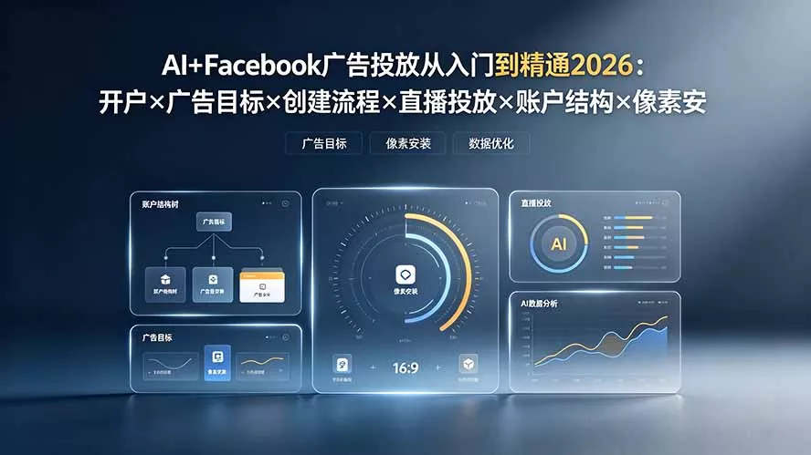 AI+Facebook广告投放从入门到精通2026:开户×广告目标×创建流程×直播投放×账户结构×像素安装×AI赋能 AI+Facebook广告投放从入门到精通2026:开户×广告目标×创建流程×直播投放×账户结构×像素安装×AI赋能