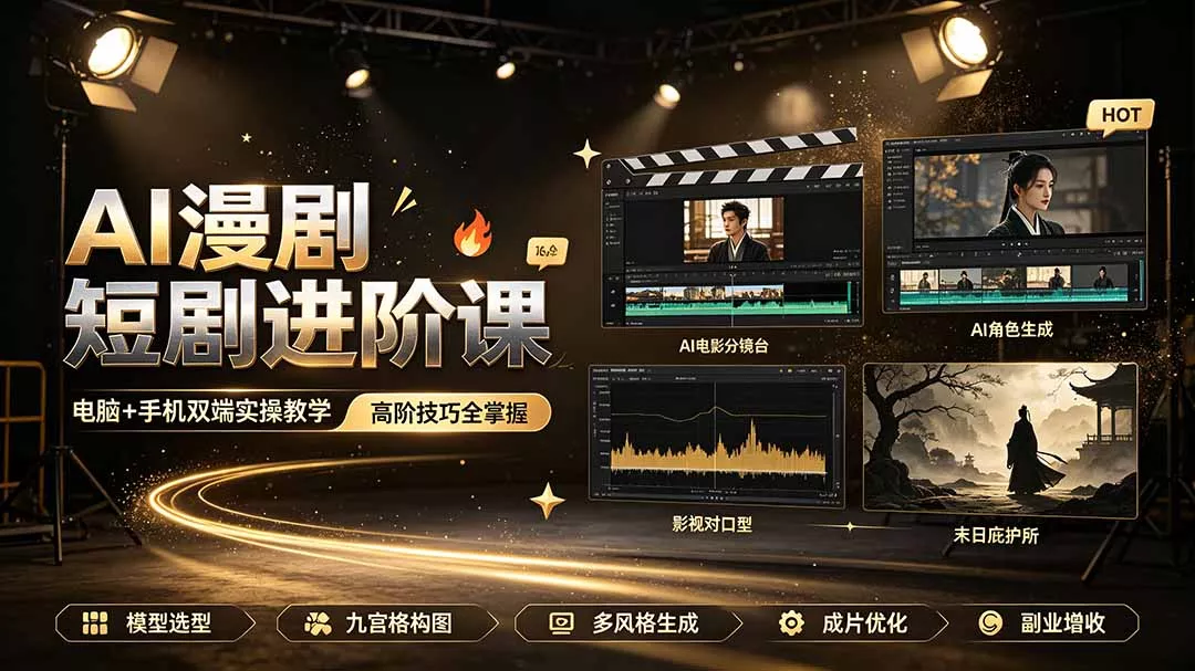 AI漫剧短剧进阶课|电脑+手机双端实操教学|影视剧对口型人物吃瓜×解压末日庇护所全程讲解,高阶技巧全掌握 AI漫剧短剧进阶课|电脑+手机双端实操教学|影视剧对口型人物吃瓜×解压末日庇护所全程讲解,高阶技巧全掌握