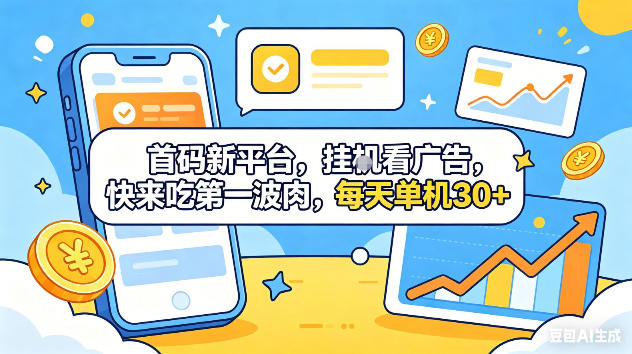 首码新平台，挂G自动看广告，快来吃第一波肉，每天单机30+，可矩阵放大【揭秘】-卓越网创