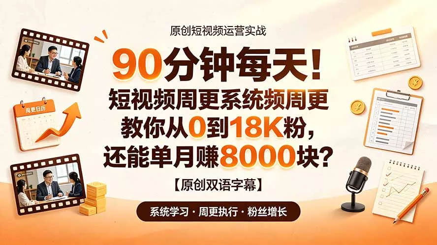 90 分钟每天!短视频周更系统教你从 0 到 18K 粉,还能单月赚 8000 块?【原创双语字幕】 90 分钟每天!短视频周更系统教你从 0 到 18K 粉,还能单月赚 8000 块?【原创双语字幕】