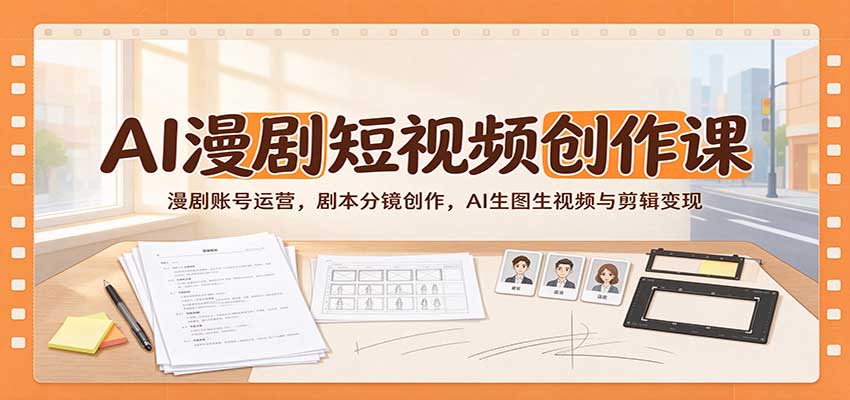 AI漫剧短视频创作课：漫剧账号运营，剧本分镜创作，AI生图生视频与剪辑变现-卓越网创