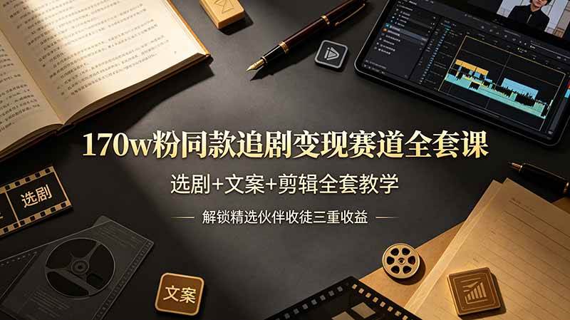 （19168期）170w粉博主同款追剧变现赛道全套课-更新，选剧+文案+剪辑全套教学，解锁精选伙伴收徒三重收益-卓越网创