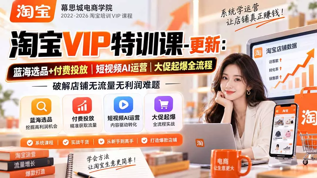 淘宝VIP特训课-更新0917：蓝海选品+付费投放｜短视频AI运营｜大促起爆全流程，破解店铺无流量无利润难题-卓越网创