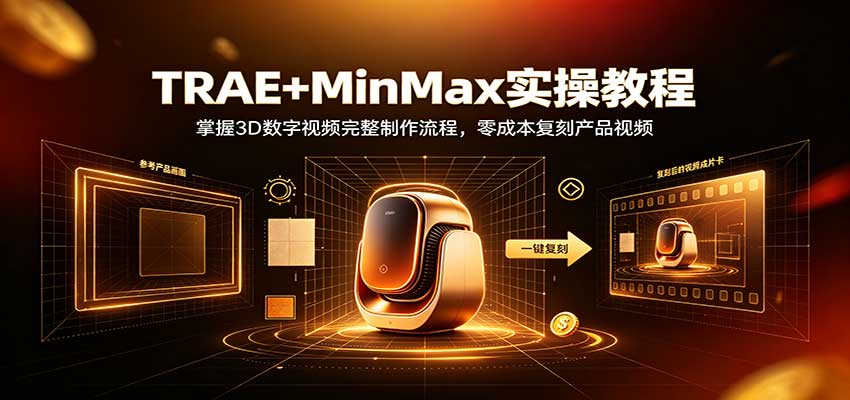 TRAE+MinMax实操教程:3D数字视频完整制作流程,零成本复刻产品视频-卓越网创