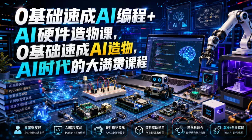 0基础速成AI编程+AI硬件造物课,0基础速成AI造物,AI时代的大满贯课程-卓越网创