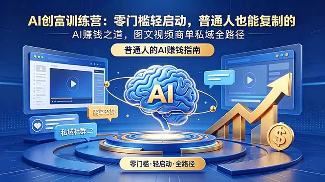 AI创富训练营：零门槛轻启动，普通人也能复制的AI赚钱之道，图文视频商单私域全路径-卓越网创