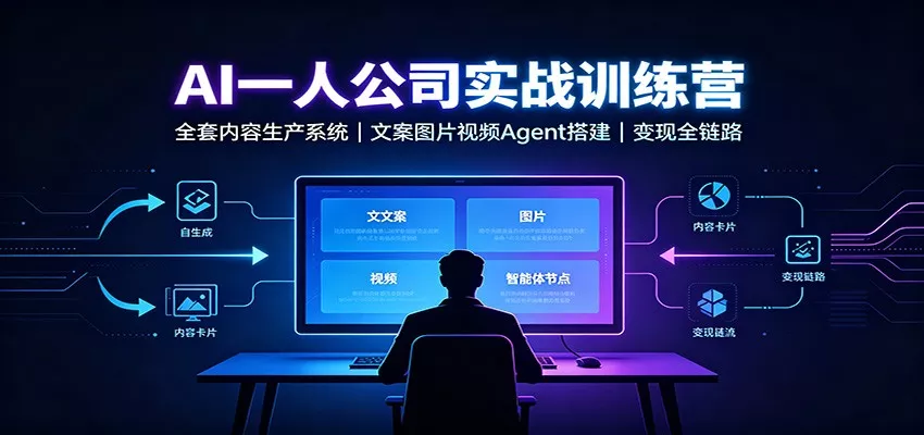 AI创作一人公司实战训练营：全套内容生产系统，文案图片视频Agent搭建变现全链路-卓越网创