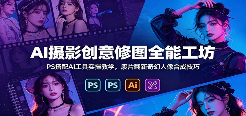 AI摄影创意修图全能工坊:PS搭配AI工具实操教学,废片翻新奇幻人像合成技巧-卓越网创