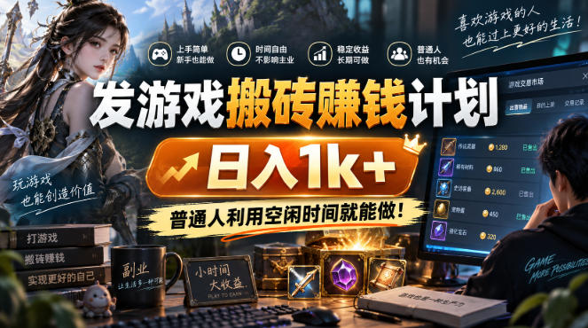 首发游戏搬砖賺钱计划，日入1k+，普通人利用空闲时间就能做！【揭秘】-卓越网创