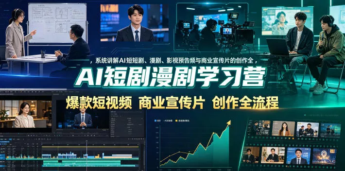 AI短剧漫剧学习营,系统讲解AI短剧、漫剧、影视预告片、爆款短视频与商业宣传片的创作全流程 AI短剧漫剧学习营,系统讲解AI短剧、漫剧、影视预告片、爆款短视频与商业宣传片的创作全流程