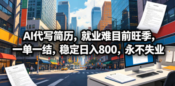 AI代写简历，就业难目前旺季，一单一结，稳定日入800，永不失业-卓越网创