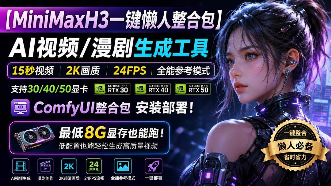 (20130期)MiniMaxH3一键懒人整合包:AI视频/漫剧生成工具,15秒视频_2K画质_24FPS_全能模式,支持30_40_50显卡,8g显存也能跑 (20130期)MiniMaxH3一键懒人整合包:AI视频/漫剧生成工具,15秒视频_2K画质_24FPS_全能模式,支持30_40_50显卡,8g显存也能跑