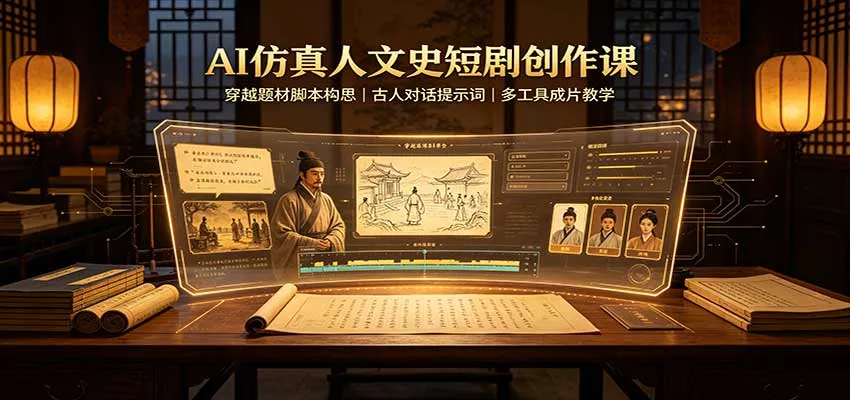 AI仿真人文史短剧创作课：穿越题材脚本构思，古人对话提示词，多工具成片教学-卓越网创