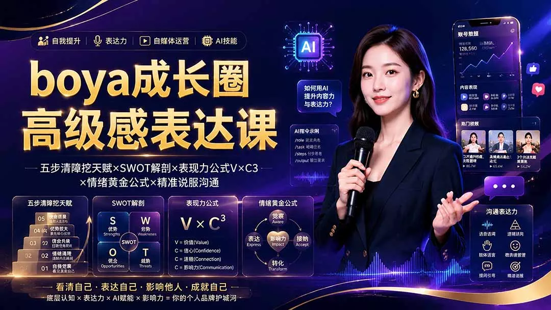 boya成长圈|内心成长高级表达AI自媒体三合一,消解内耗挖掘天赋,镜头沟通AI指令短视频全流程教学 boya成长圈|内心成长高级表达AI自媒体三合一,消解内耗挖掘天赋,镜头沟通AI指令短视频全流程教学