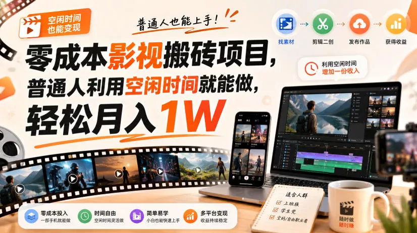 零门槛影视搬砖项目,月入万元,玩法稳定普通人可落地的长期副业!-卓越网创