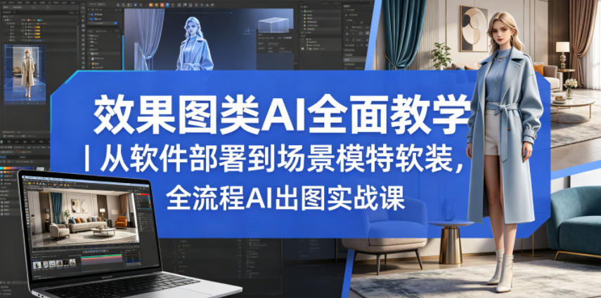 效果图类AI全面教学｜从软件部署到场景模特软装，全流程AI出图实战课-卓越网创