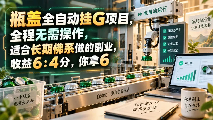 瓶盖全自动挂G项目，全程无需操作，适合长期佛系做的副业，收益6：4分，你拿6【揭秘】-卓越网创