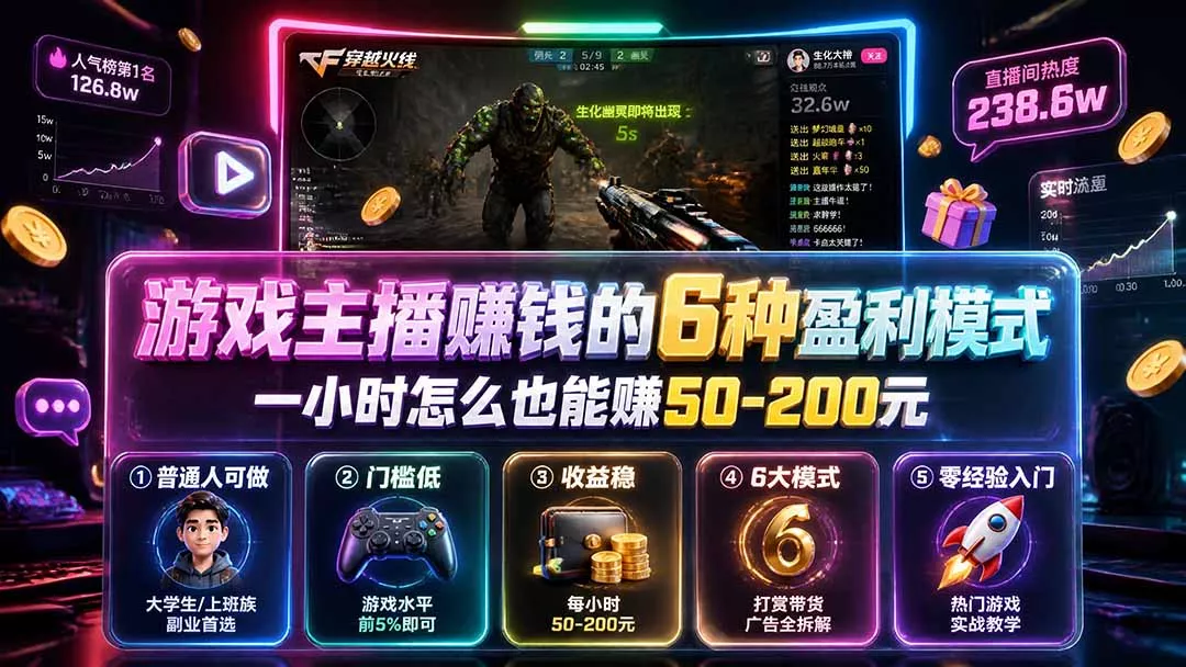 付费文章：游戏主播赚钱的6种盈利模式，一小时怎么也能赚50-200元