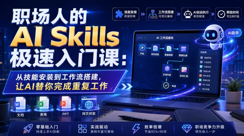 职场人的AI Skills极速入门课：从技能安装到工作流搭建，让AI替你完成重复工作-卓越网创