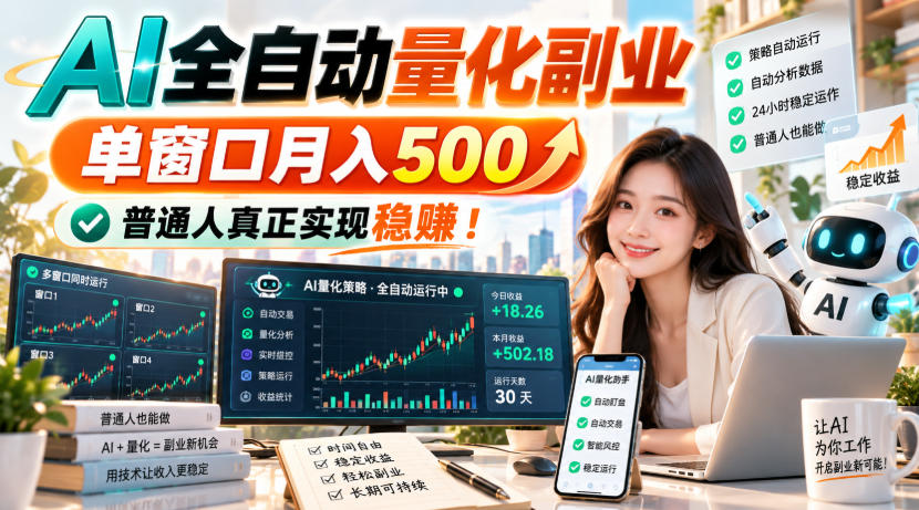 AI全自动量化副业，单窗口月入500，普通人真正实现稳賺！【揭秘】-卓越网创