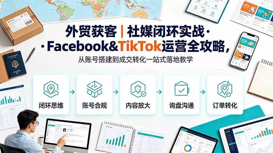 外贸获客｜社媒闭环实战·Facebook&TikTok运营全攻略，从账号搭建到成交转化一站式落地教学-卓越网创